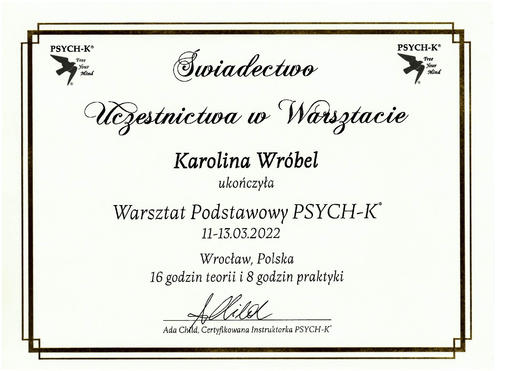 Certyfikat PSYCH-K