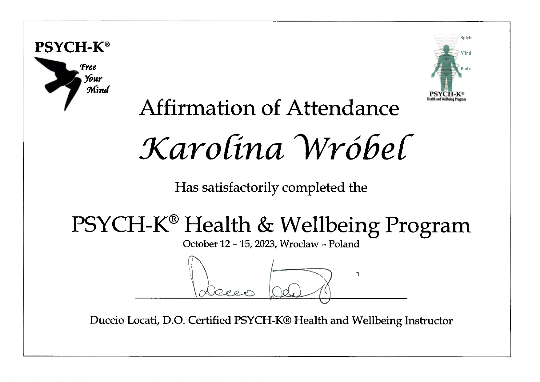 Certyfikat PSYCH-K